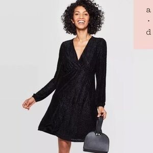A New Day™ Women's Long Sleeve Wrap-style V-Neck Velour A-Line Dress